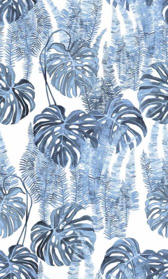 Botanikus kert pálma és páfrány mintás tapéta fehér alapon kék minta