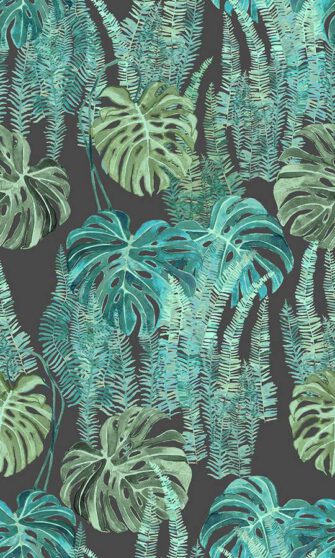Botanikus kert pálma és páfrány mintás tapéta szürke alapon zöld minta