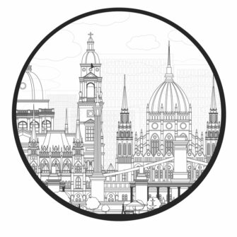 Budapest - fekete - fehér - vonalas - rajz - halószoba - falmatrica - modern - dekoració