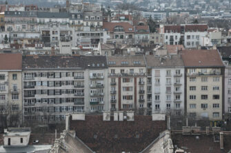 Budapest - színes művészi fotóposzter, óriásposzter - városkép, házak felülről