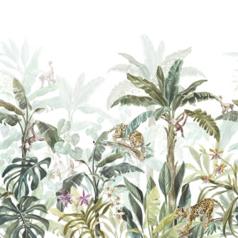 Dzsungel állatokkal - művészi tervezésű poszter - pálma mintás - színes, zöld