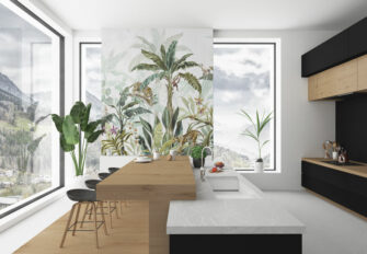 Dzsungel állatokkal - művészi tervezésű poszter konyhában - pálma mintás - színes, zöld