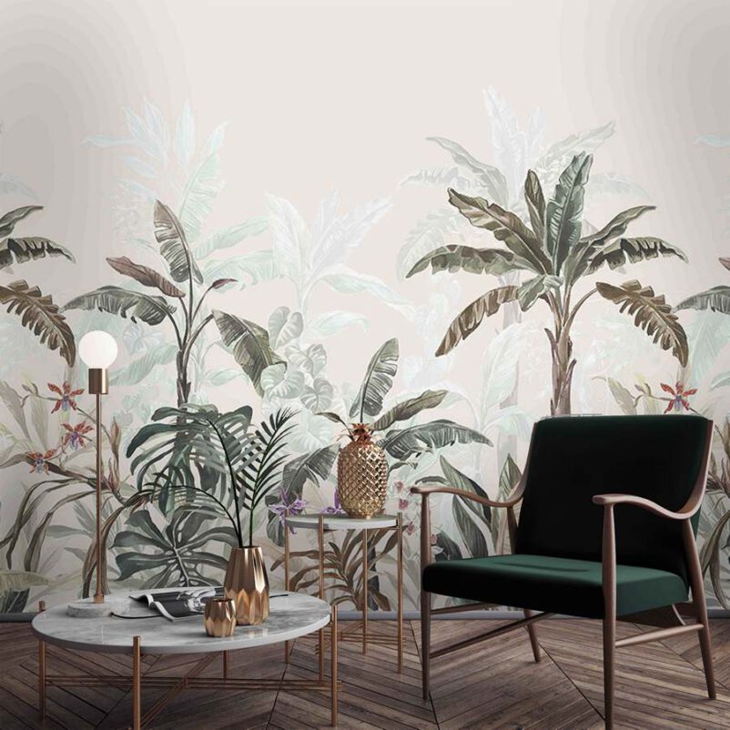 Dzsungel - művészi tervezésű poszter - pálma mintás - bézs, zöld - nappali
