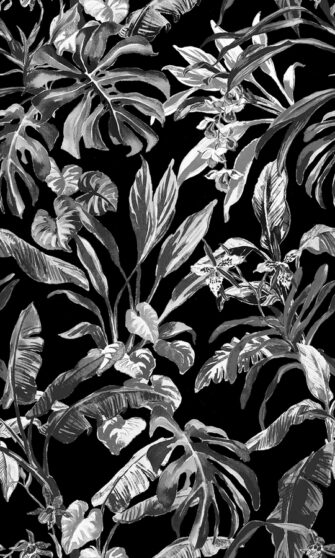 Édenkert - növény mintás tapéta - fekete-fehér