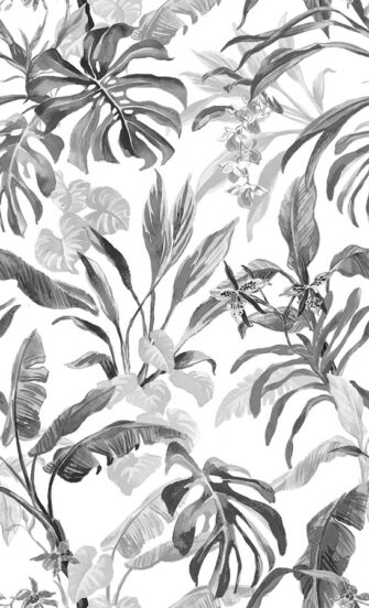 Édenkert - növény mintás tapéta - szürke alapon fehér