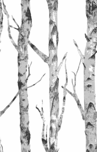 Erdei séta fa mintás tapéta fehér színben