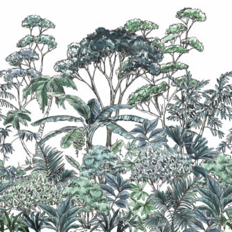 Erdő - növény mintás művészi poszter, tapéta - kék-zöld színben - Falramagyar