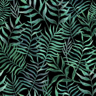 Eukaliptusz színes levél mintás tapéta fekete alapon zöld színű