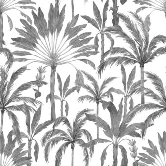 Banánfa - művészi tervezésű tapéta - pálma mintás - fekete-fehér