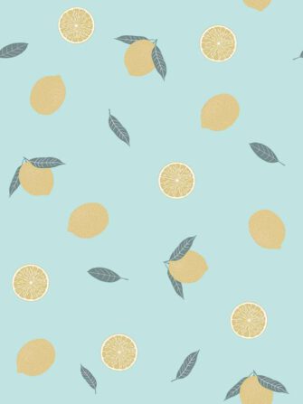 Gyümölcsvarázs - citrom mintás tapéta világoskék háttéren