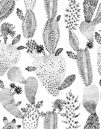Kaktusz kert mintás tapéta fekete fehér színű
