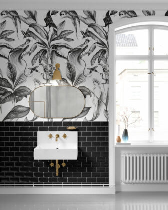 Karibi hangulat - dzsungel mintás tapéta - szürke - fürdőszoba