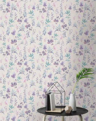 Levélalbum - növény mintás tapéta - lila, rózsaszín - nappali