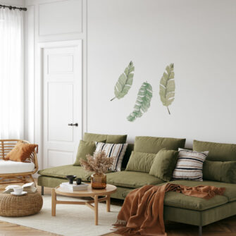 Banánlevél - növény mintás falimatrica zöld és árnyalatai- nappaliban