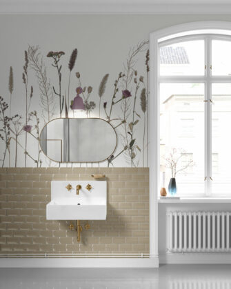 Őszi mező - virág mintás művészi poszter, tapéta - halvány szürke - fürdőszoba - Falramagyar