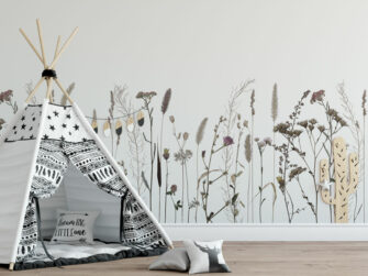 Őszi mező - virág mintás művészi poszter, tapéta - halvány szürke - gyerekszoba - Falramagyar