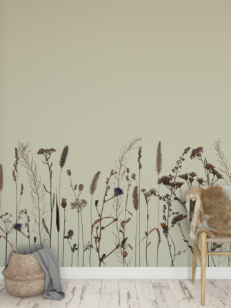 Őszi mező - virág mintás művészi poszter, tapéta - pasztell sárga - nappali - Falramagyar