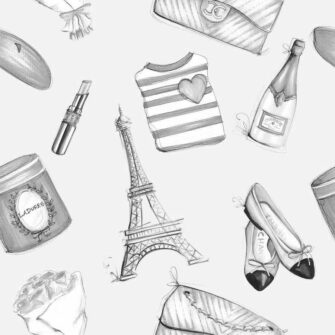 Párizsi lány francia hangulatú mintás tapéta szürke