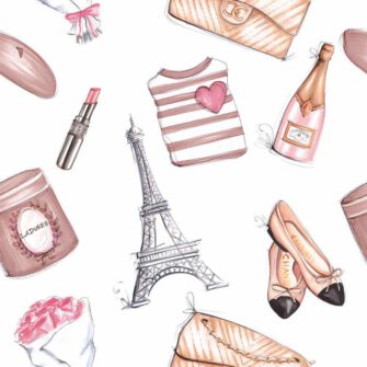 Párizsi lány francia hangulatú mintás tapéta rózsaszínű