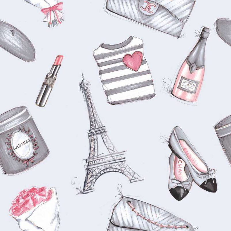 Párizsi lány francia hangulatú mintás tapéta szürke színű