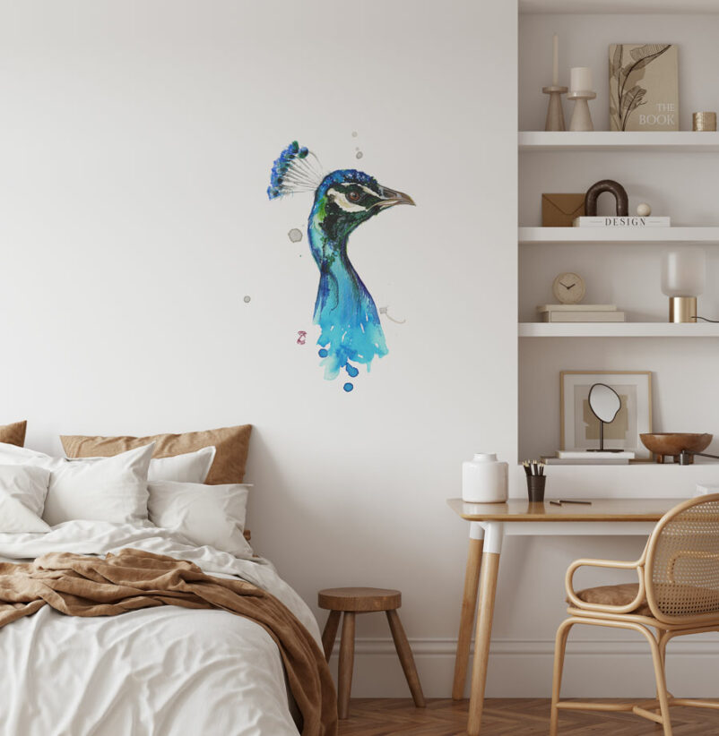 Pávás - madár - mintás - falimatrica - hálószoba - dekoráció