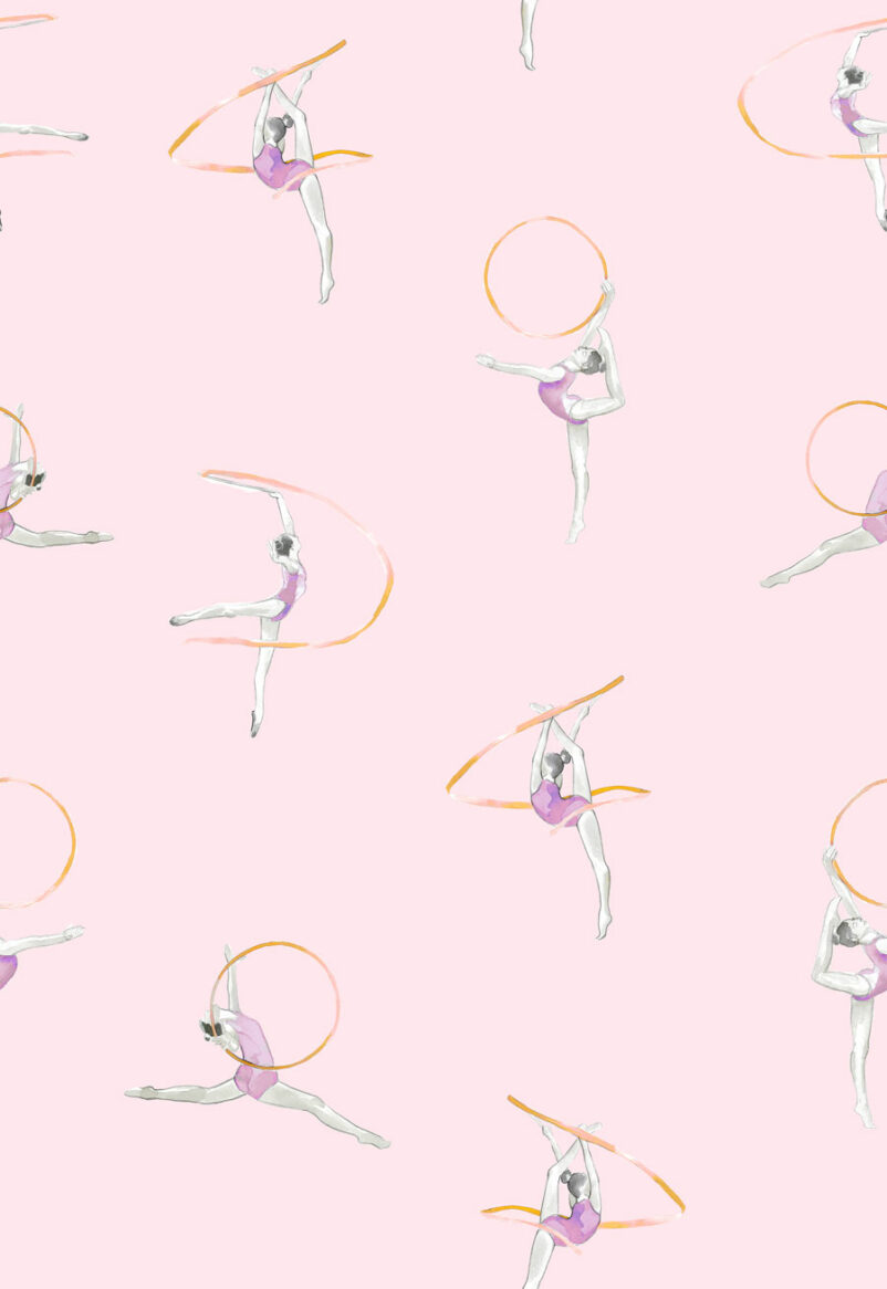 Tornász lányok sport mintás tapéta rózsaszínű minta