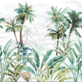 Sziget - pálma mintás művészi tervezésű poszter - élénk zöld, kék - Falramagyar