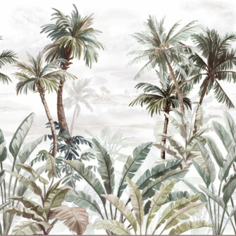 Sziget - pálma mintás művészi tervezésű poszter - pasztell zöld-barna - Falramagyar