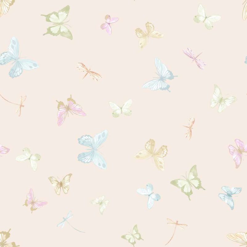 Színes pillangók lepke mintás tapéta bézs színű