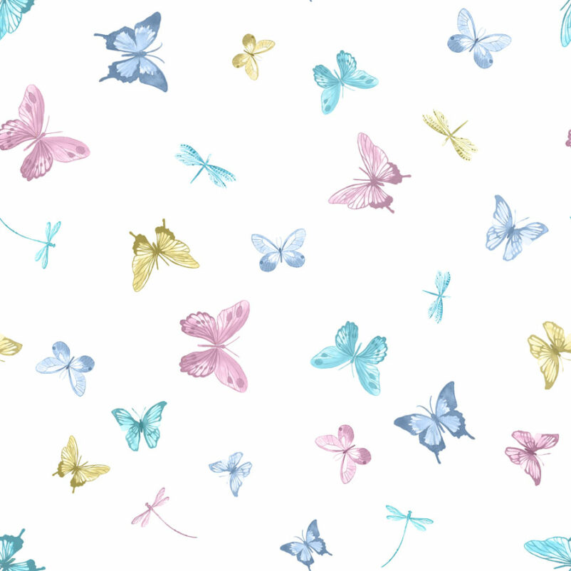 Színes pillangók lepke mintás tapéta fehér háttéren