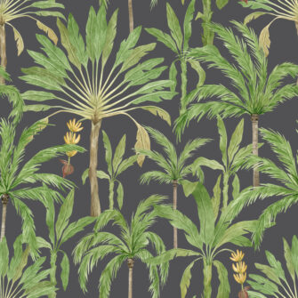 Banánfa - művészi tervezésű tapéta - pálma mintás - fekete-zöld