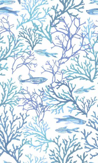 Víz alatti világ hal és korall mintás tapéta fehér alapon kék és zöld minta